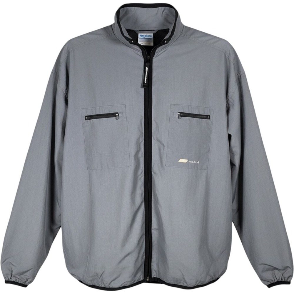 Reebok Vintage Grey Ripstop Nylon Full Zip Windbreaker Jacket Mens Size Medium